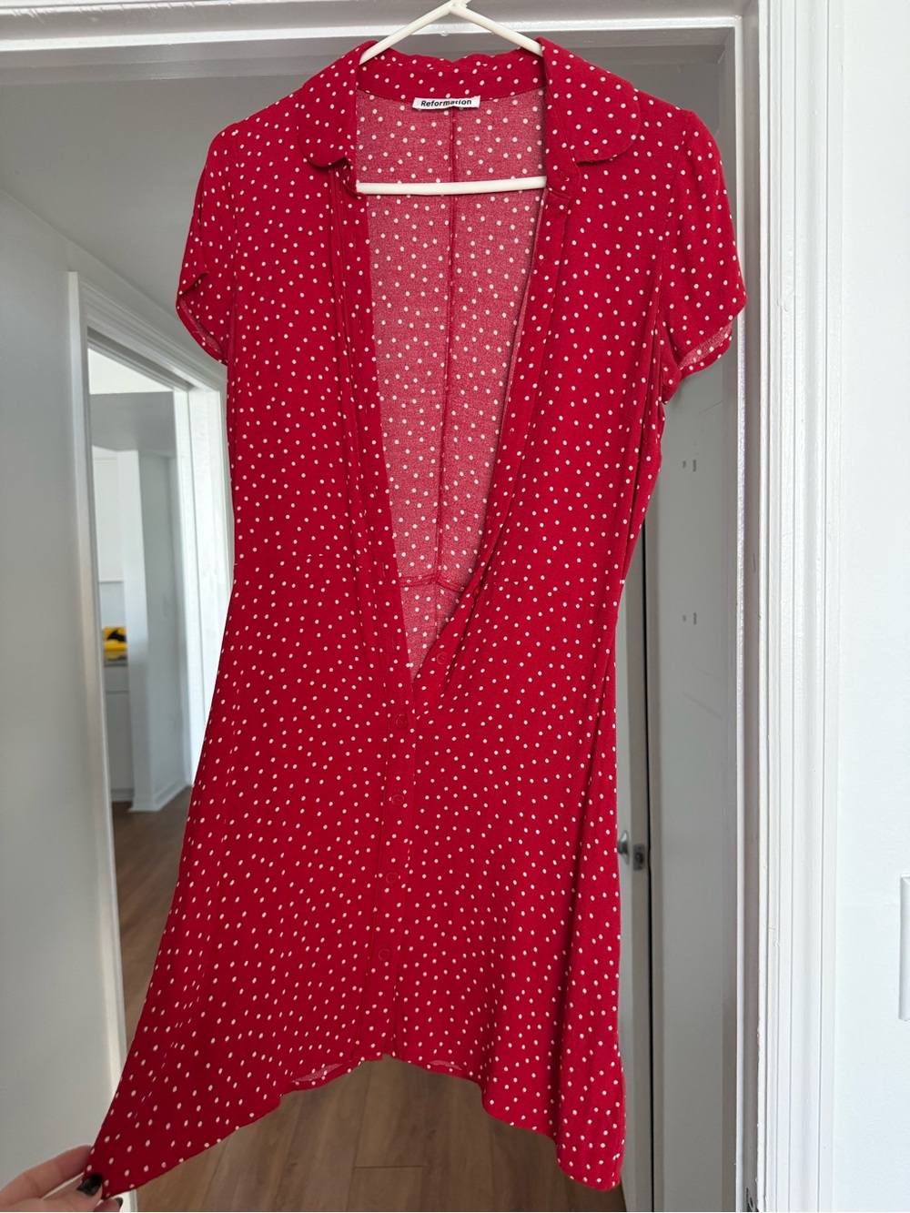Reformation Red Polka Dot Short Sleeve Dress - Classic Fit